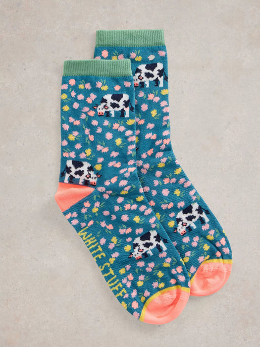 White Stuff Women's Floral Cow Ankle Sock