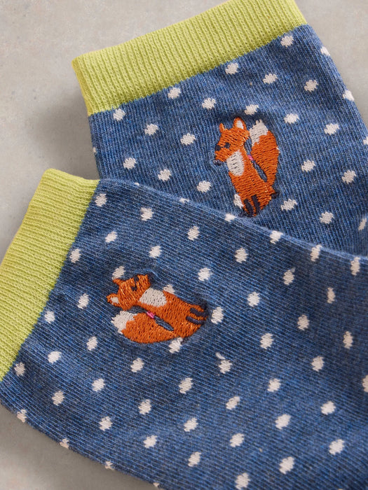 White Stuff Women's Embroidered Fox Ankle Sock