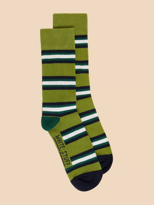 White Stuff Men's Green Multi Spaced Stripe Ankle Sock
