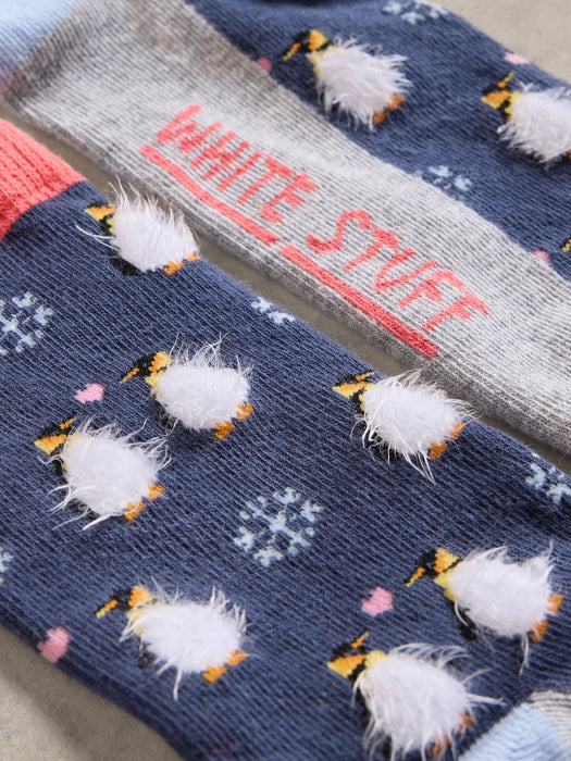 White Stuff Women's Fluffy Penguin Ankle Sock In Navy Multi