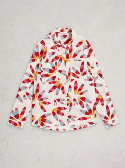 White Stuff Women's Sophie Long Sleeve Organic Cotton Shirt In Ivory Print