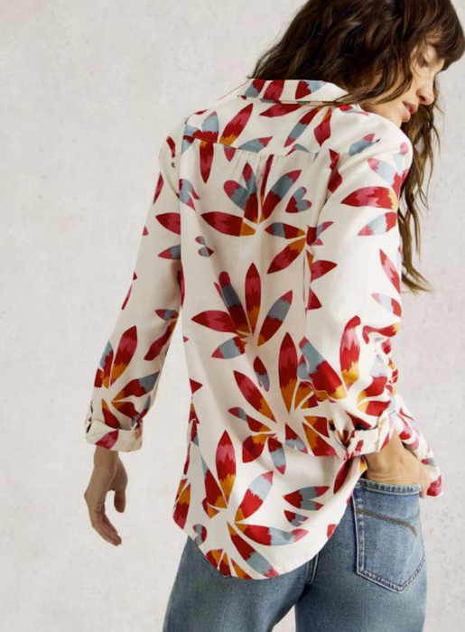 White Stuff Women's Sophie Long Sleeve Organic Cotton Shirt In Ivory Print