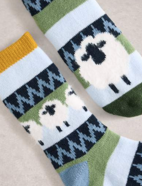 White Stuff Men's Fluffy Sheep Cabin Sock In Blue Multi