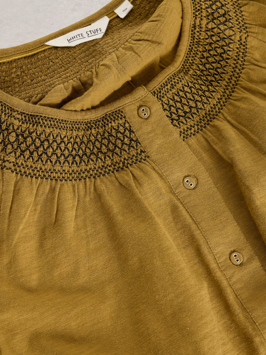 White Stuff Suzie Shirred Top In Mid Chartruse