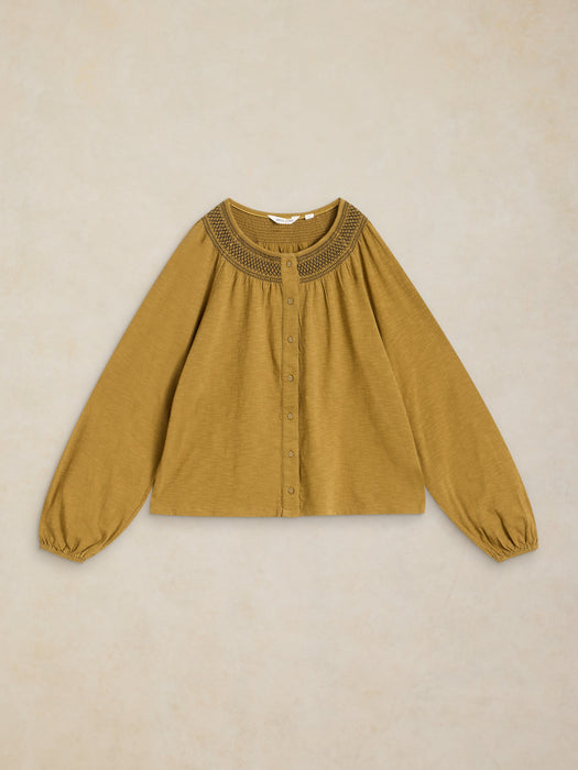 White Stuff Suzie Shirred Top In Mid Chartruse