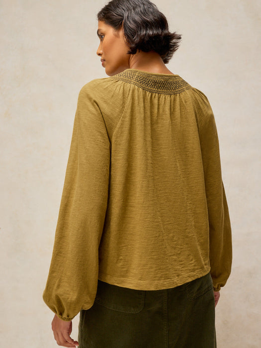 White Stuff Suzie Shirred Top In Mid Chartruse