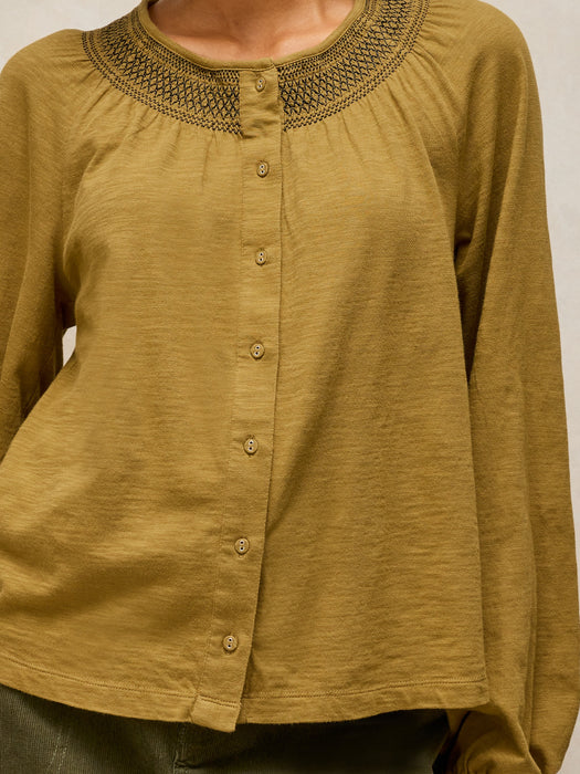 White Stuff Suzie Shirred Top In Mid Chartruse