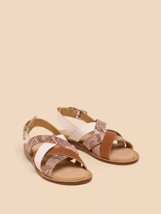 White Stuff Women's Holly Leather Mini Wedge -  Tan Multi