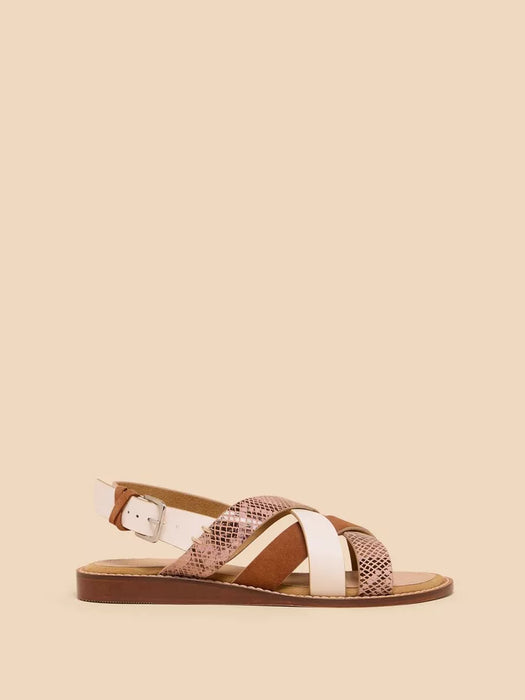 White Stuff Women's Holly Leather Mini Wedge -  Tan Multi