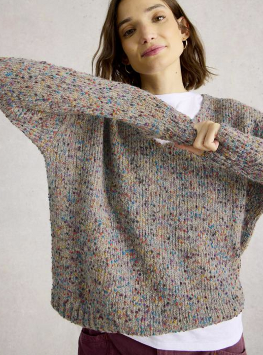 White Stuff Women's Texture V Neck In Light Natural