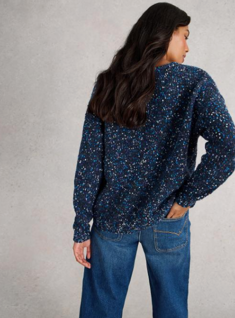 White Stuff Women's Texture V Neck In Dark Navy