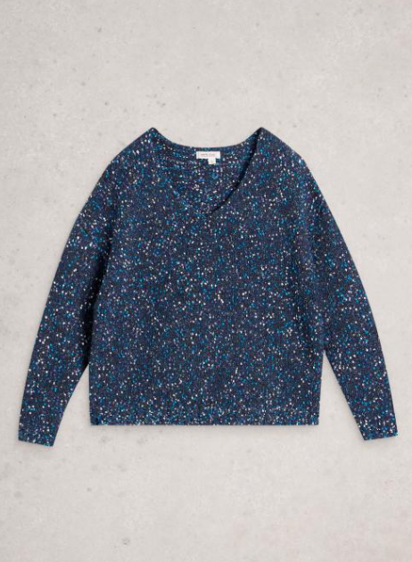 White Stuff Women's Texture V Neck In Dark Navy