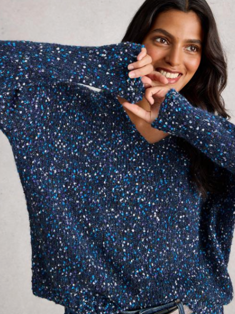 White Stuff Women's Texture V Neck In Dark Navy