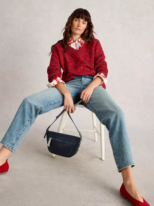 White Stuff Women's Texture V Neck In Mid Red