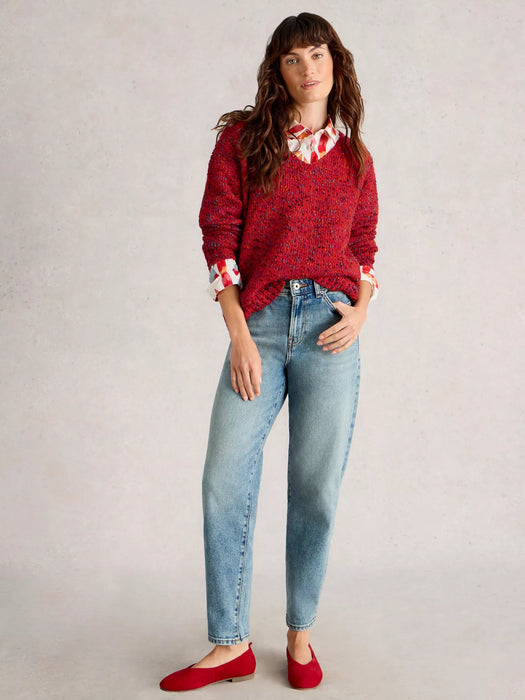 White Stuff Women's Texture V Neck In Mid Red