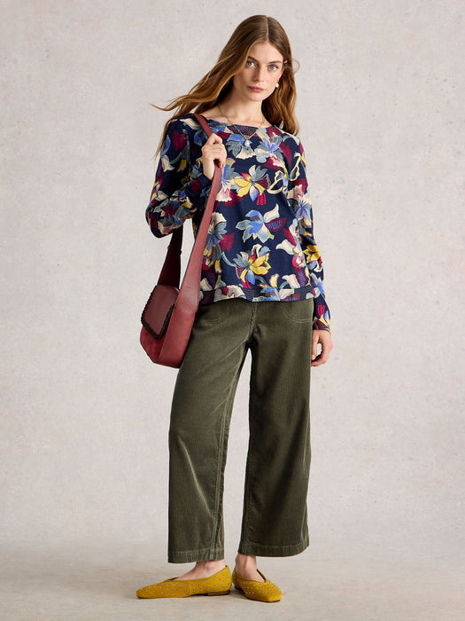 White Stuff Women's Weaver Long Sleeve Tee In  Navy Print