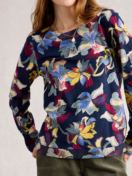 White Stuff Women's Weaver Long Sleeve Tee In  Navy Print