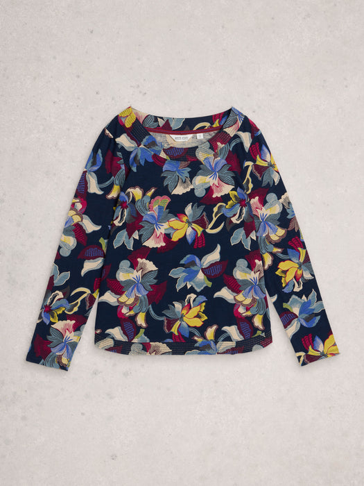 White Stuff Women's Weaver Long Sleeve Tee In  Navy Print