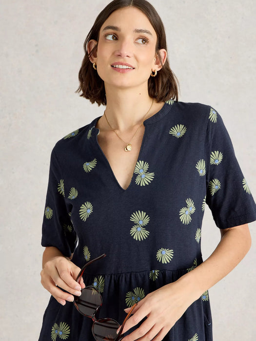 White Stuff Women's Thea Short Sleeve Jersey Dress In Navy Print