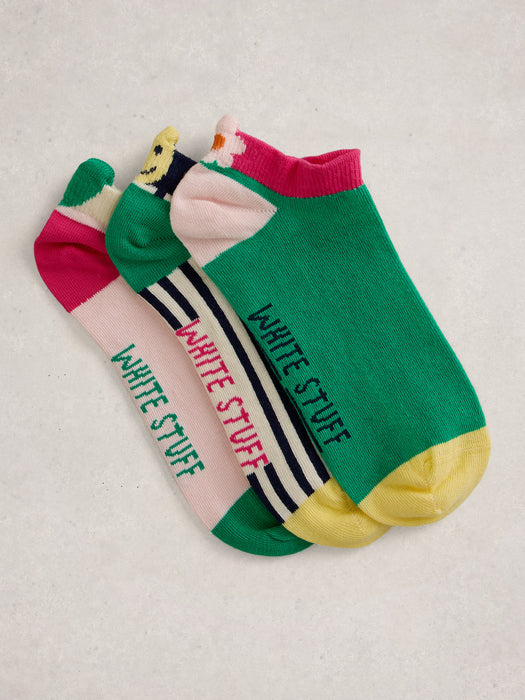 White Stuff Women's 3PK Pop Print Trainer Socks In Pink Multi