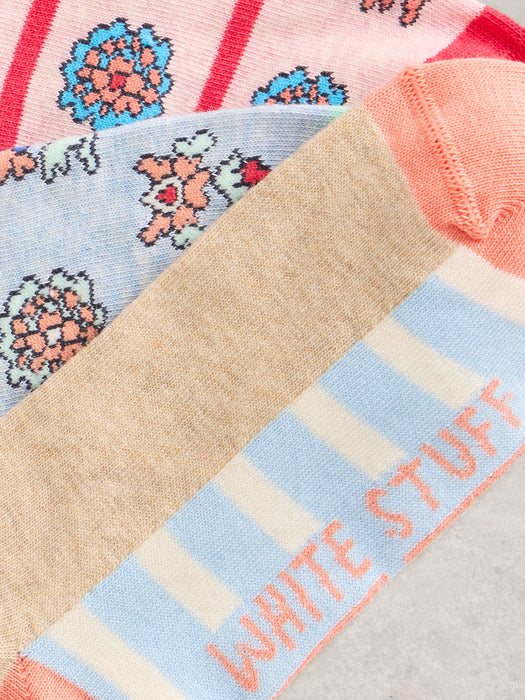 White Stuff Women's 3PK Tile Print Trainer Socks In Blue Multi
