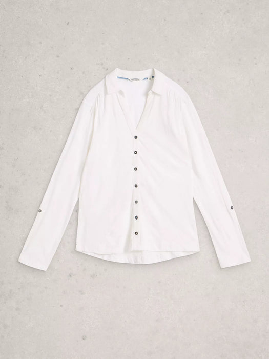 White Stuff Women's Annie Broderie LS Jersey Shirt In Brilliant White