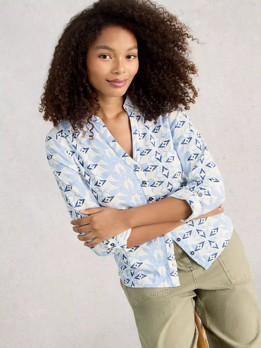 White Stuff Women's Annie Collared Jersey Shirt In Blue Multi