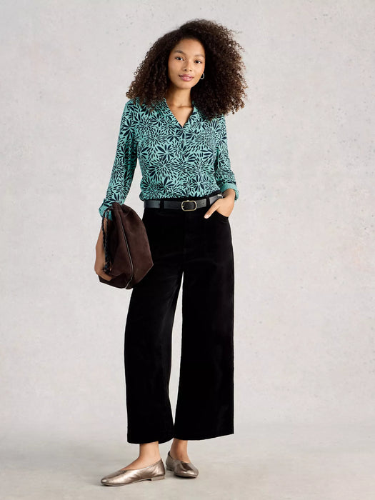 White Stuff Women's Annie Collared Jersey Shirt In Teal Print