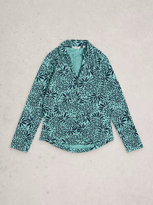 White Stuff Women's Annie Collared Jersey Shirt In Teal Print