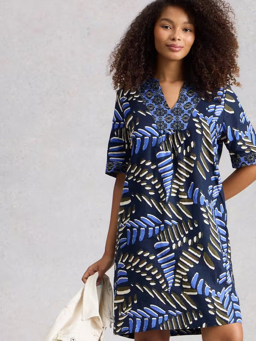 White Stuff Women's Ash Linen Dress In Navy Print