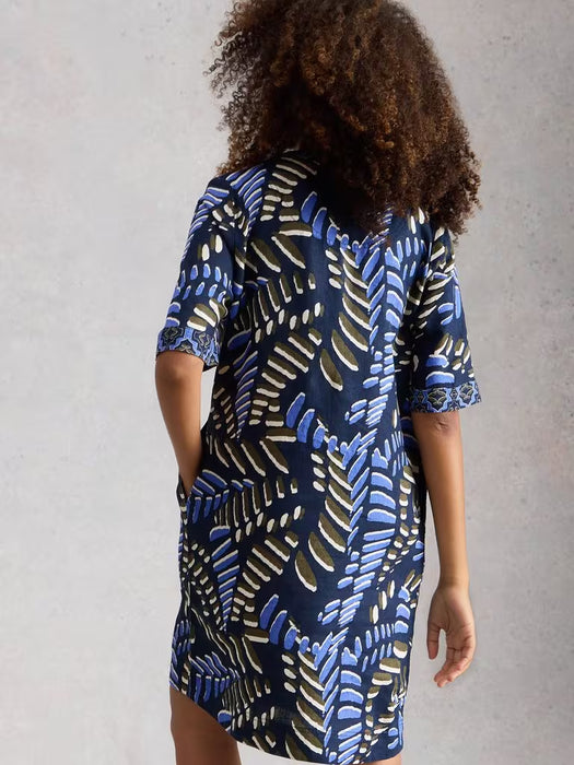 White Stuff Women's Ash Linen Dress In Navy Print