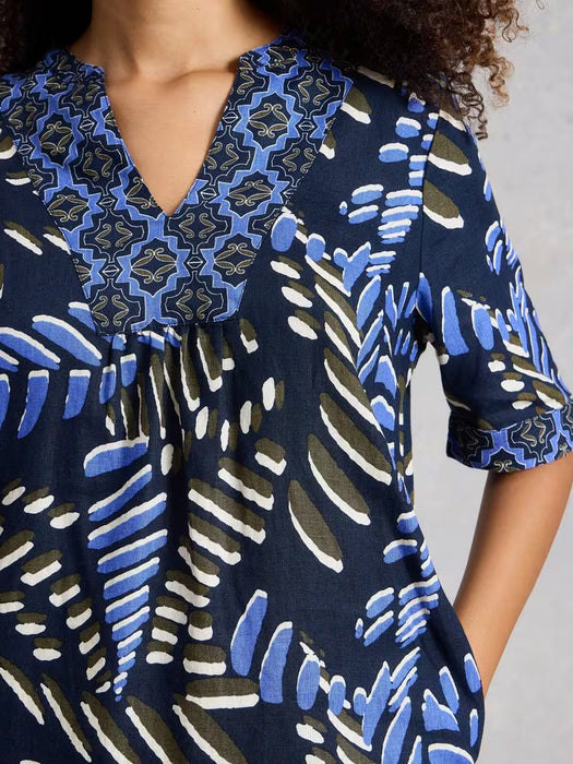 White Stuff Women's Ash Linen Dress In Navy Print
