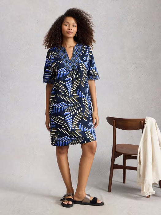 White Stuff Women's Ash Linen Dress In Navy Print