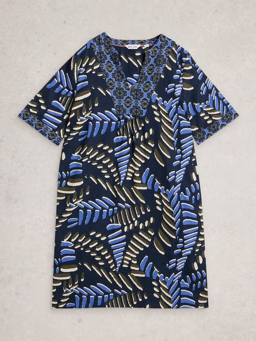 White Stuff Women's Ash Linen Dress In Navy Print