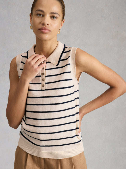 White Stuff Women's Candice Stripe Collar Vest In Ivory Multi