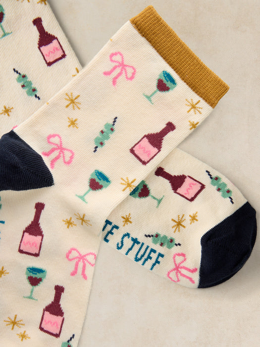 White Stuff Women's Christmas Party Sock In A Cracker In Natural Print