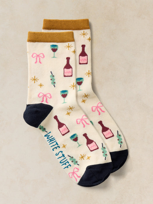 White Stuff Women's Christmas Party Sock In A Cracker In Natural Print