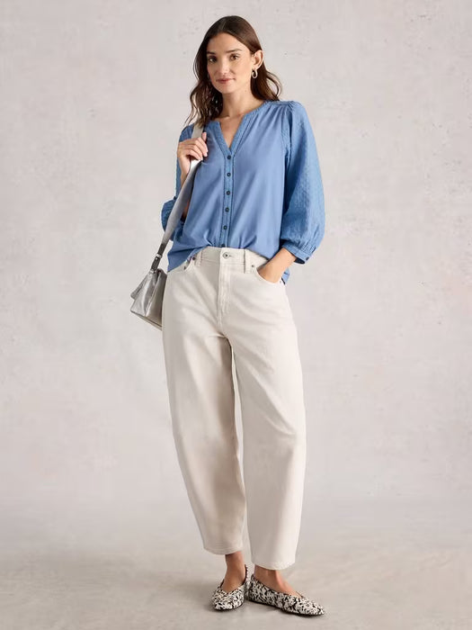 White Stuff Women's Daisy Dobby Mix SS Top In Mid Blue