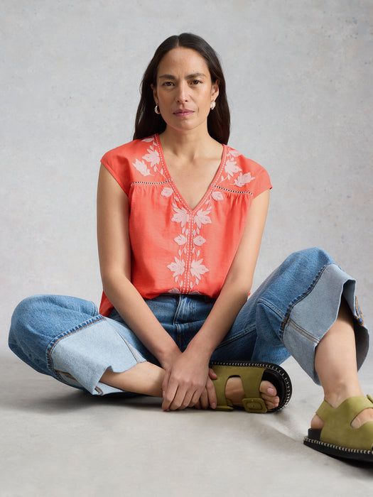 White Stuff Women's Fliss Floral Top In Coral Multi