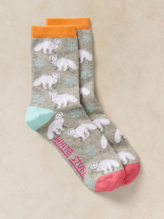 White Stuff Women's Fluffy Arctic Fox Sock In Grey Multi