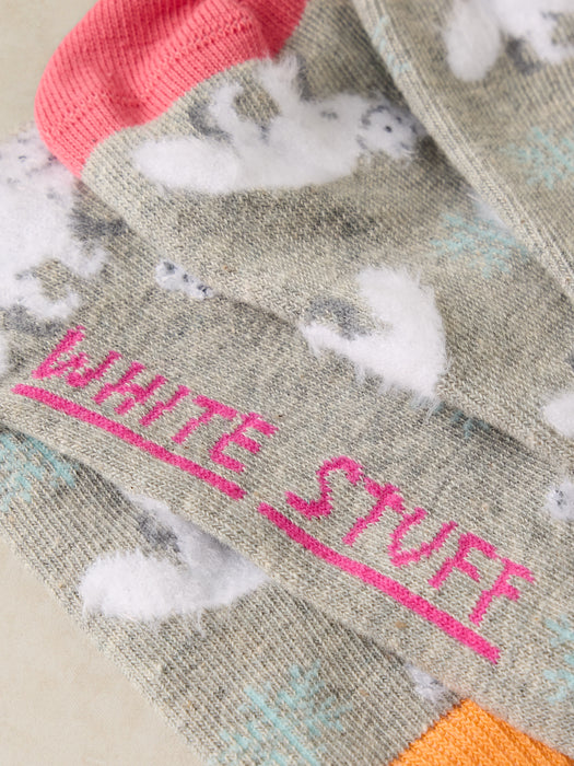 White Stuff Women's Fluffy Arctic Fox Sock In Grey Multi