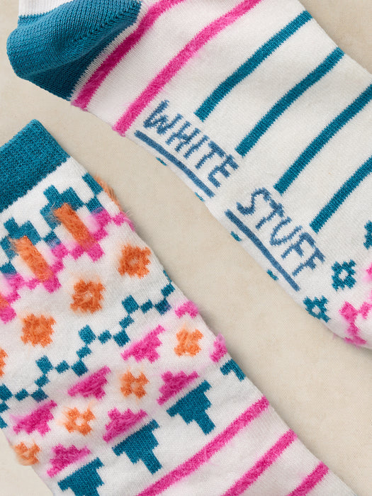 White Stuff Women's Fluffy Fairisle Ankle Sock In Ivory Multi