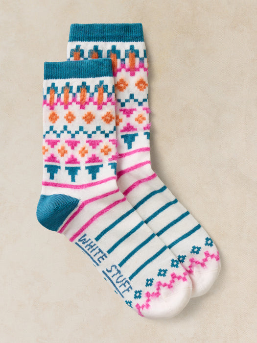 White Stuff Women's Fluffy Fairisle Ankle Sock In Ivory Multi