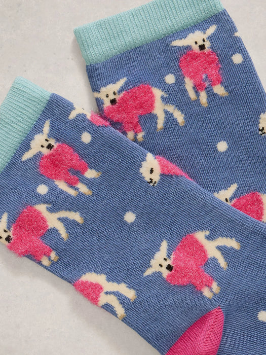 White Stuff Women's Fluffy Robin Ankle Socks In Dark Blue