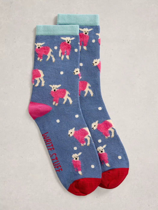 White Stuff Women's Fluffy Robin Ankle Socks In Dark Blue