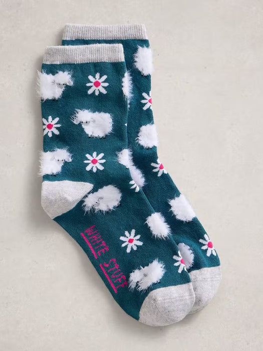 White Stuff Women's Fluffy Sheep Ankle Sock In Dark Teal