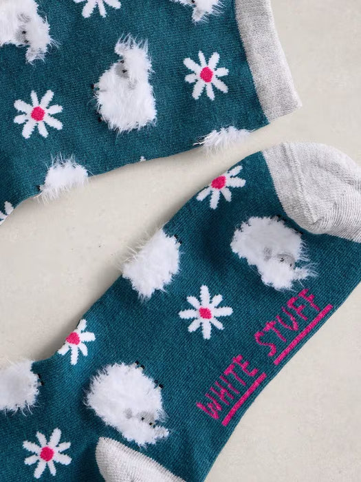 White Stuff Women's Fluffy Sheep Ankle Sock In Dark Teal