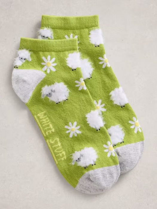 White Stuff Women's Fluffy Sheep Trainer Sock In Mid Green