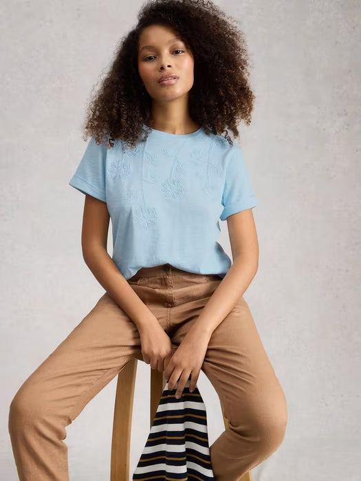White Stuff Women's Gina Embroidered SS Tee In Mid Blue