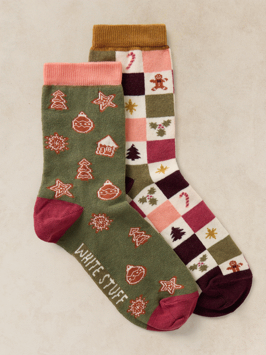 White Stuff Women's Gingerbread Ankle Sock In Green Multi 2 Pack